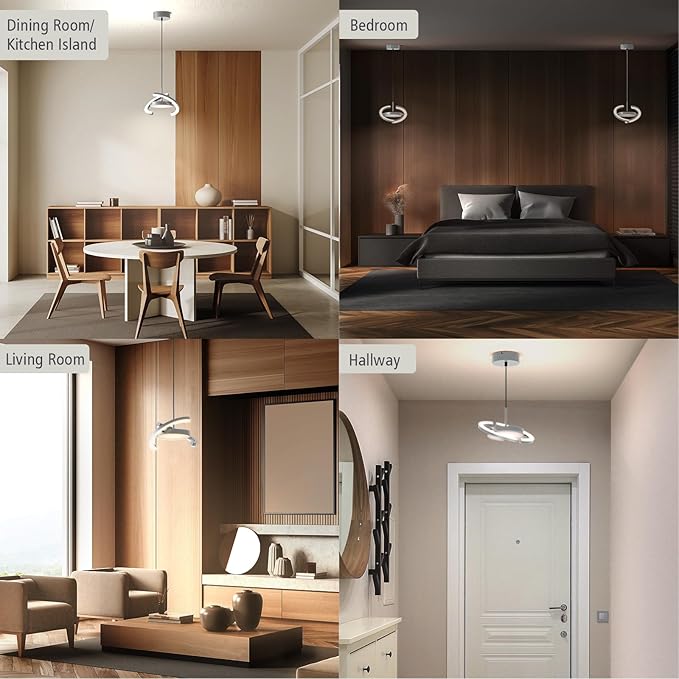 FIMEI LED Saturn Pendant Lights 3000-6000K Dimmable Adjustable Hanging Chandelier Saturn Ring Design for Dining Room Kitchen Island Entryway Bedroom Foyer Black (Gray 1)
