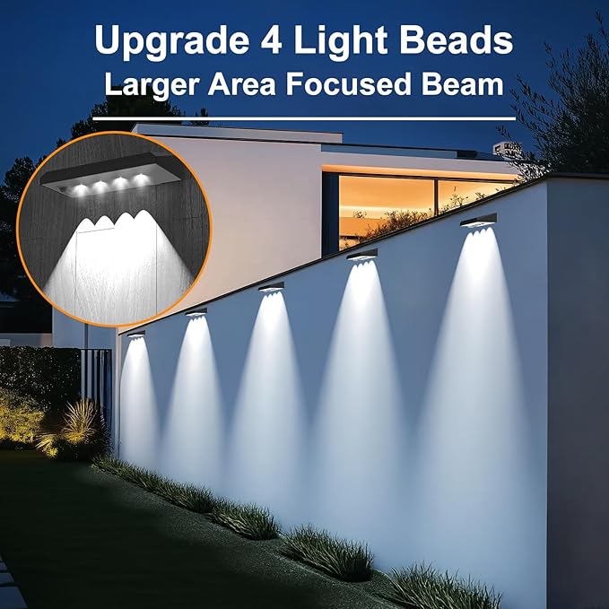 Solar Fence Lights Outdoor Waterproof IP65 8 Pack Fence Lights Solar Powered 60 Lumens Auto On/Off Step Wall Lights Outside Decorations for Yard Porch Patio Stairs Pool Deck Garden-White Light