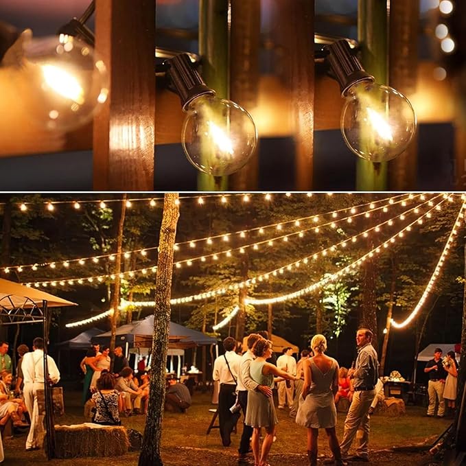 GLUROO 200FT(100FT*2PC) Outdoor String Lights G40 LED Patio Lights with 100+4 Bulbs Waterproof Shatterproof Dimmable Globe Hanging Outdoor Patio Lights Cafe Bistro Outside Lights for Patio