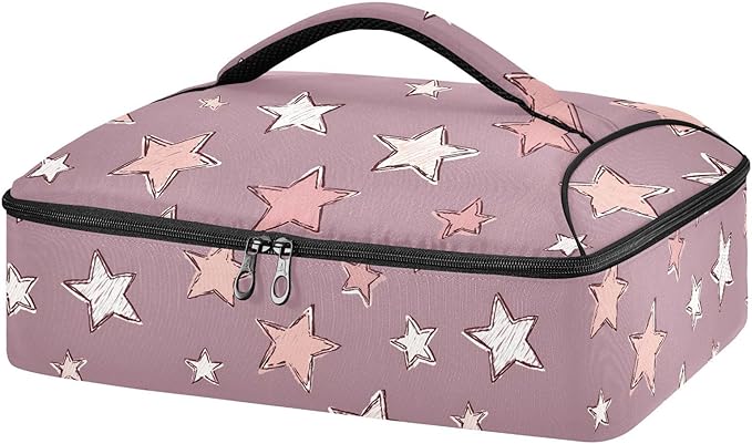 Casserole Carrier Purple StarsInsulated Casserole Carrier for Hot or Cold Food Thermal Lunch Tote for Potluck Parties Picnic Beach Fits 9 x 13 Inches Baking Dish