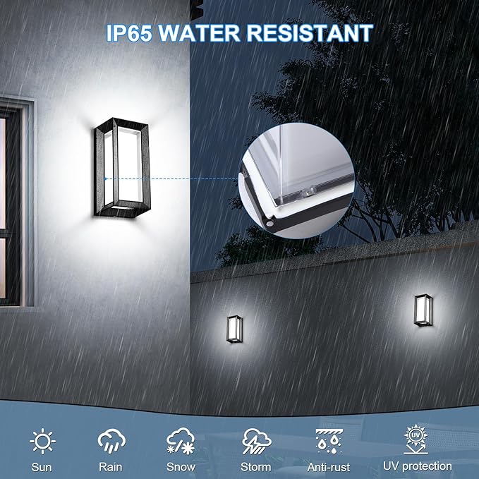 ledmo Outdoor Wall Lights 1800Lm Modern Outdoor Porch Light 6000K Bright Lighting Black Exterior Lighting Fixture Waterproof Christmas Fixture for HousePatioGarageBackyardHallway (2 Pack)