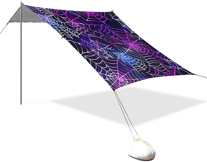 ALAZA Halloween Spider Colorful Beach Tent Sun Shelter UPF50+ Protection Beach Shade Canopy w/ 4 Sandbags for Outdoor Camping Fishing Backyard Fun Picnic 10x9 ft
