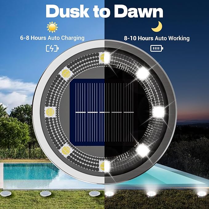 Solar Ground Lights12 Pack Flat Solar Lights Outdoor Waterproof Bright LED Solar Disc Lights 6000K Cool White Landscape Lighting for Outside Yard Garden Pathway Driveway Lawn