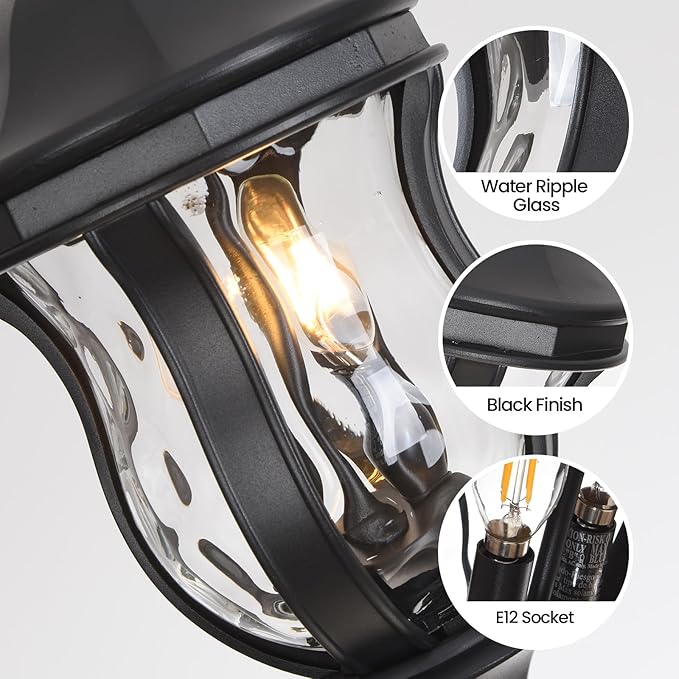 Large Outdoor Pendant Light Fixtures 19.1'' Exterior Hanging Lantern Porch Light Adjustable Black Hanging Lamp Farmhouse Exterior Chandelier Ceiling Mount for Entrance Patio