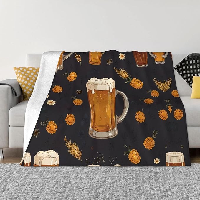 Beer Background Picture 60x50 Printed Soft Fleece Blanket for Sofa Bed and Camping - Cozy Blanket for Travel Picnics Nighttime Use