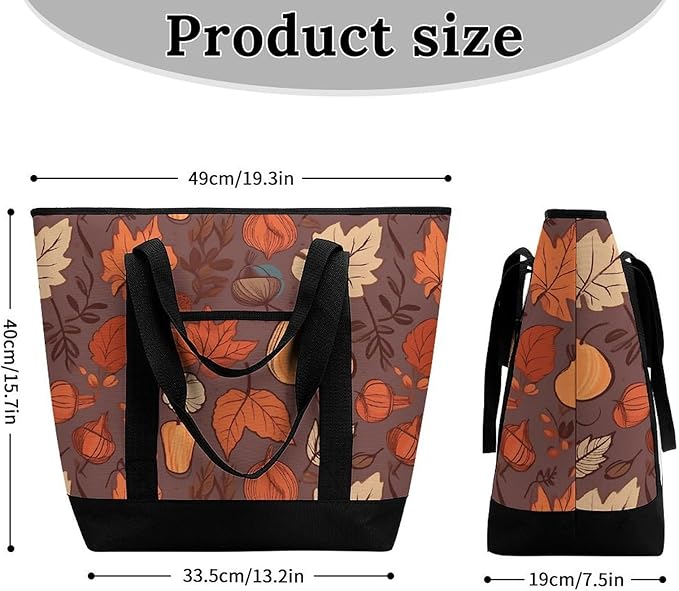 Insulated Shopping BagLarge Reusable Cooler Bags Fall Printed Foldable Shopping BagTravel Waterproof Shoulder Bag