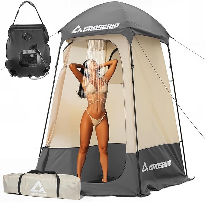 Camping Shower Tent - Outdoor Privacy Tent with Solar Shower Bag - 84.6 H*60 W Privacy Shelter for Outdoor Bathroom Changing Room &amp Fishing UV Resistant&ampWaterproof Camping Bathroom