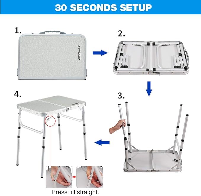 REDCAMP Small Folding Camping Table 2ft 3 Heights Portable Outdoor Folding Table Aluminum Camp Table Adjustable Height Lightweight for Picnic Cooking Beach