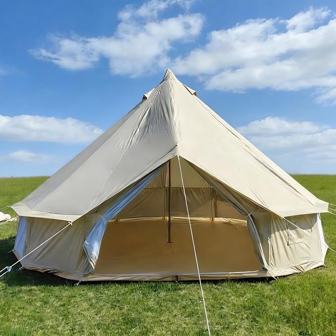 Outdoor Camping 13ft/16.4ft Oxford Bell Tent with Sewn-in Groundsheet for 4-8 Persons Large Glamping 4M/5M Yurt Tent with Stove Jack for Winter Camping