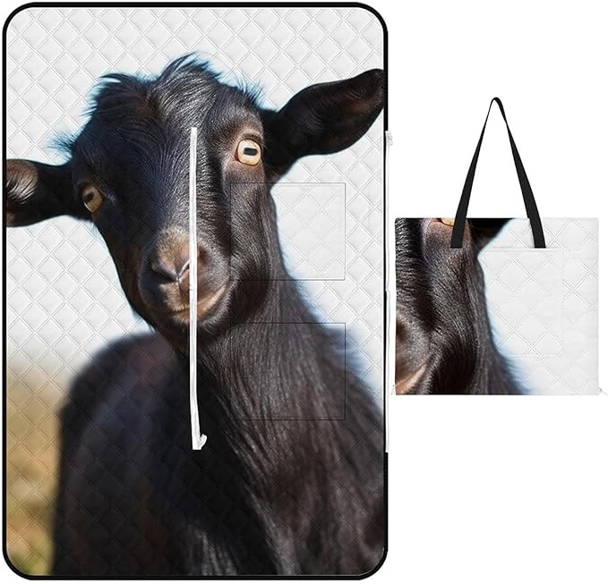 Zipper Cute Black Goat Animal Style Picnic Mat Suitable for Travel Camping Park Or Home Use