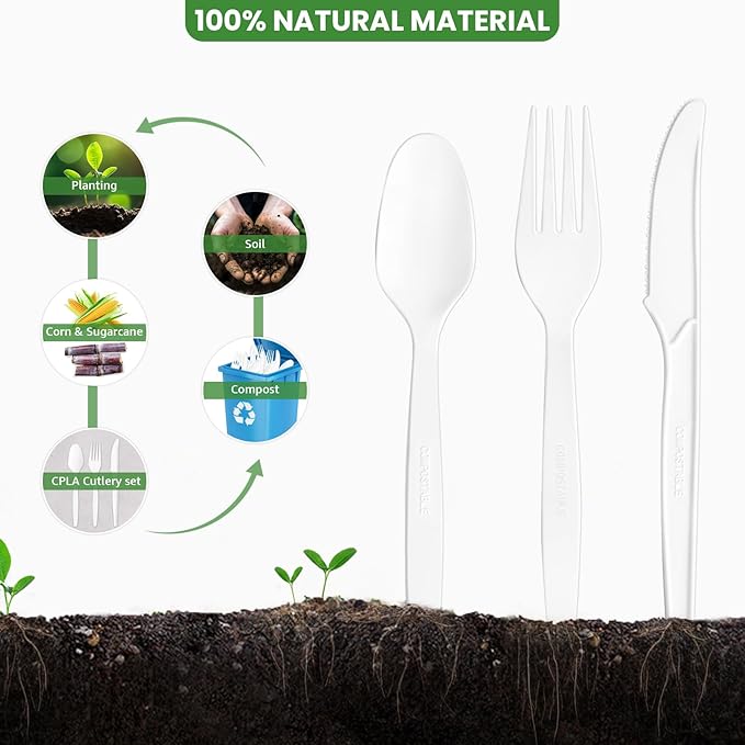 Extra Heavyduty Compostable Forks [200 Count7In] Disposable Cutlery No Plastic Forks Large Biodegradable Utensils Eco Friendly Silverware Serving Flatware for PartyDaily UseBBQPicnic