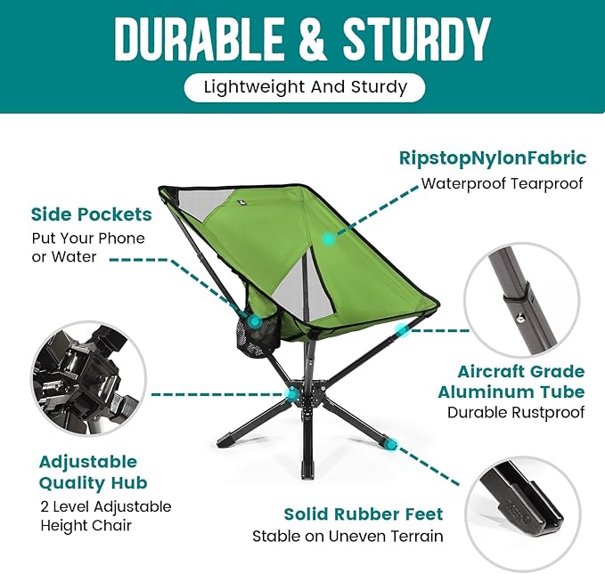 Adjustable Portable Camping Chair RiseLite Lightweight Compact Folding Chair for Adults Collapsible Camp Chairs That Folds Up Small Easy Carry for Travel Outdoor Sports Backpacking Hiking