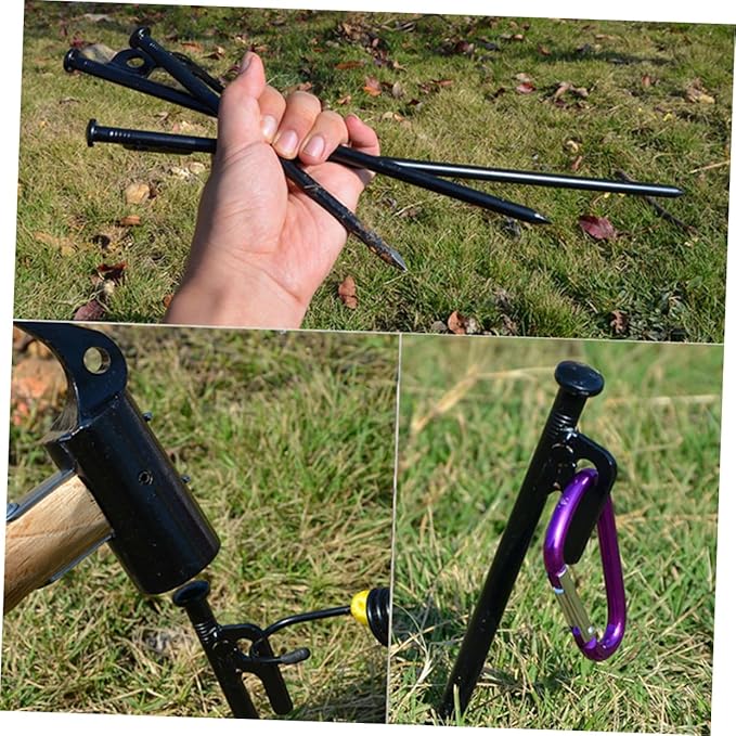 SUPVOX 10Pcs Heavy Duty Metal Tent Stakes Camping Ground Pegs with Storage Bag Durable Tarp Spikes for Secure Tent Fixing Easy Pull Out Design