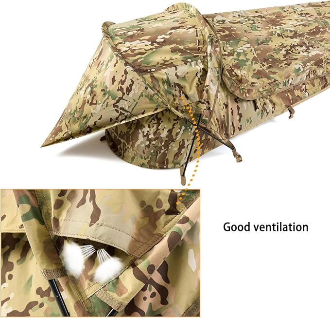 MT Military Hideaway Bivy Cover Stealth Compact Single-Pole Hooped Tent for Modular Sleeping Bags with Mosquito Bug Net MeshWaterproof Breathable Outer Shell Minimalist Shelter