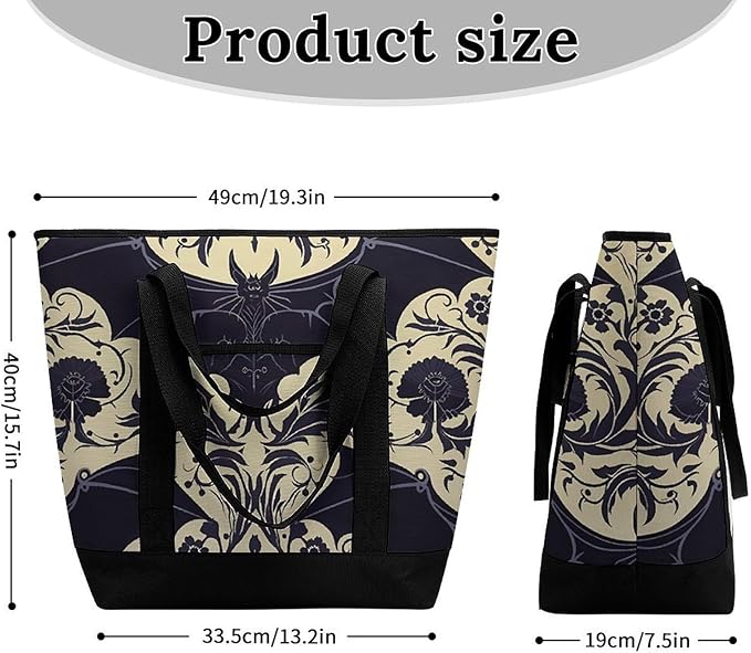 Insulated Shopping BagLarge Reusable Cooler Bags Bat Pattern Printed Foldable Shopping BagTravel Waterproof Shoulder Bag