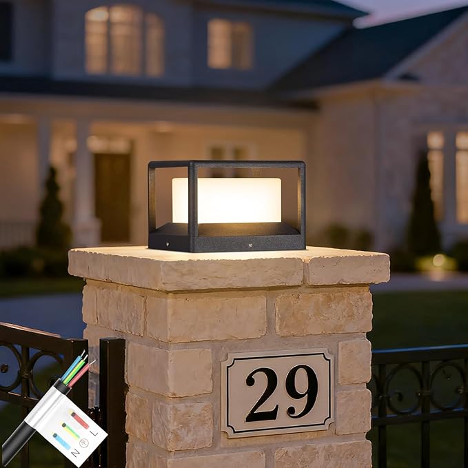 Outdoor Post Lights Hard Wired Modern 9.1 Column Lights AC100-240V Waterproof Pillar Lamp 3000K LED Landscape Lighting Fixture Fence Deck Cap Light for Outside Patio Garden Yard Illumination