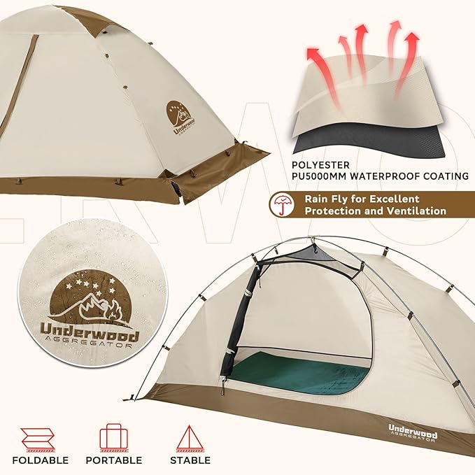 1/2 Person Backpacking Tent for 4-Season - Winter Waterproof Tent for One Person Lightweight Camping Gear for Backpacking Easy Set Up Cold Weather Essentials by Underwood Aggregator