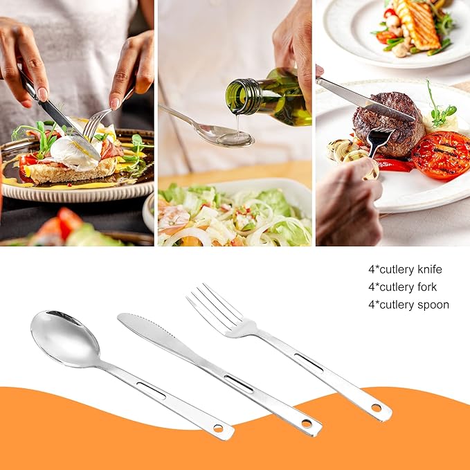 Camping Mess Kits - 28pcs Camping Dinnerware Set Camping Gifts Camping cookware Sets Camping Accessories Camping Cooking Utensils Set Bowls Plates Knives Forks Spoons