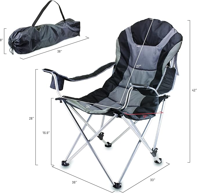 PICNIC TIME NHL Minnesota Wild Reclining Camp Chair Beach Chair for Adults Sports Chair with Carry Bag (Black with Gray Accents)