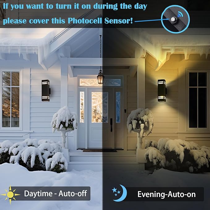 Up and Down Lights Outdoor Wall Light Fixtures Aluminum Dusk to Dawn Outdoor Lighting Fixture Modern Black Exterior Light Fixtures Wall Mount Porch Light for House Front Door