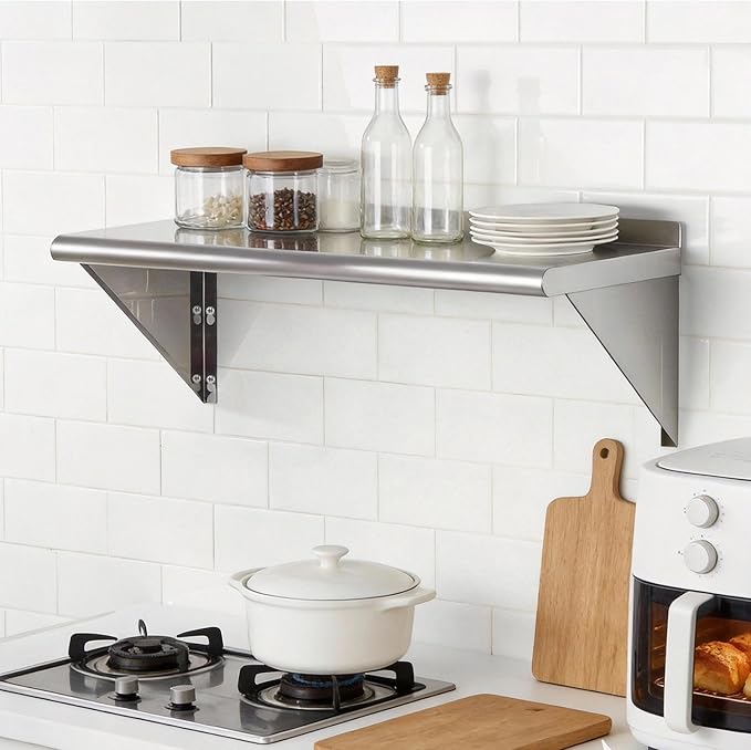 APLSS NSF Stainless Steel Wall Shelf 12 x 36 Inches - 2 Pack 230 lb Floating Mount Rack for Commercial &amp Residential Use