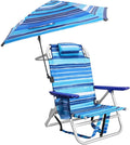 Beach Chair Backpack Chairs for Adults with Adjustable Umbrella Folding Beach Chairs with Storage Pouch Cup Holder &amp Towel Rack Adjustable Lounge Chair for Seaside Blue Strap