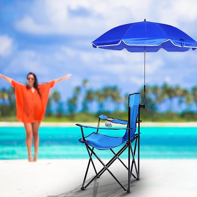 2 Pack Beach Umbrella Chair Folding Camping Beach Chair with Canopy Shade Adults Portable Chairs with Cup Holder and Carrying Bag for Camping Hiking Travel Picnic and Other Outdoor Events