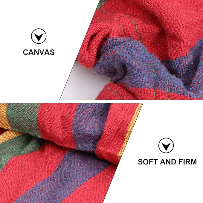 Garneck Single Person Rainbow Striped Canvas Hammock for Outdoor Leisure Widened Travel Swing Easy Setup for Adults and Boys and Girls Sturdy and Comfortable Design
