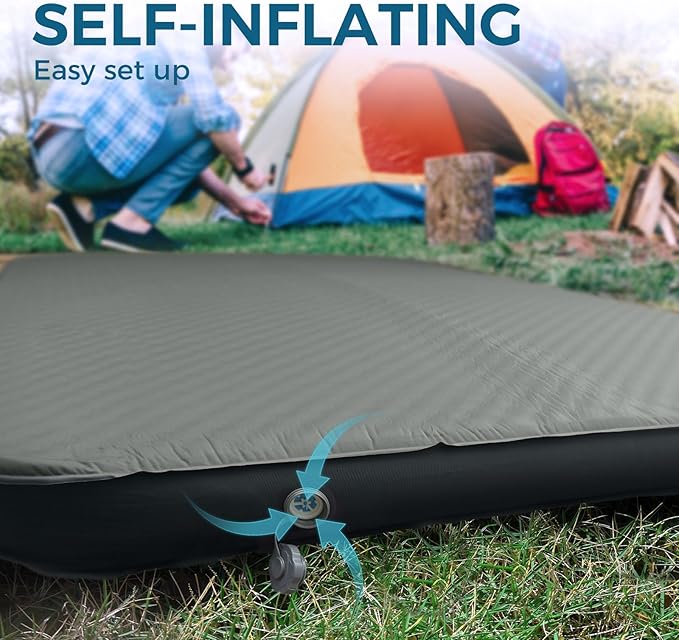 LOSTHORIZON Air &amp Foam Camping Mattress Self-Inflating Sleeping Pad 4.5 Thick with Air Pump Queen Gray