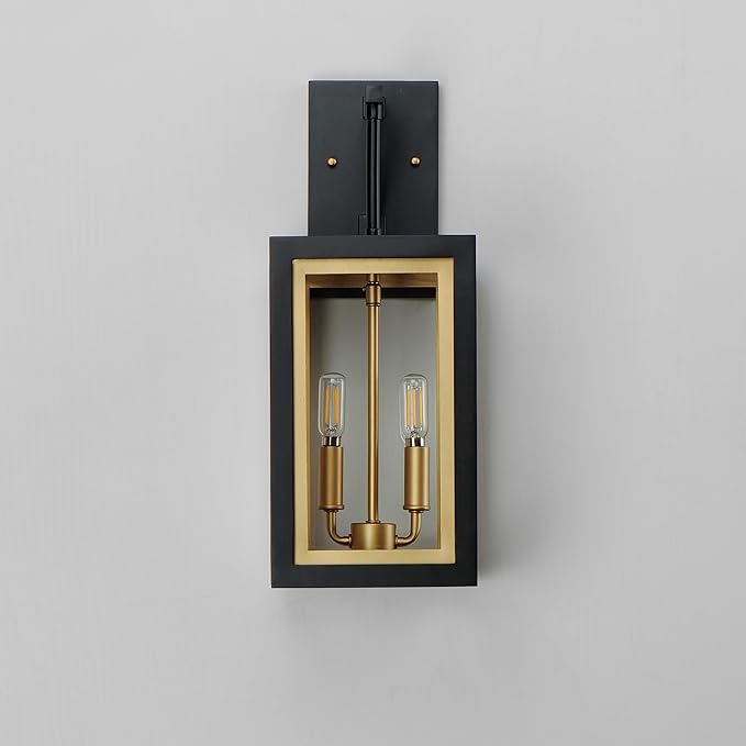 Maxim Lighting 30054CLBKGLD I Neoclass Collection 18 Inch Two Light Outdoor Wall Sconce I Black &amp Gold Finish I Modern Contemporary Light Fixture I