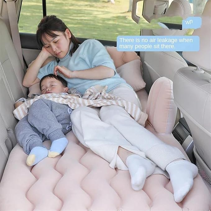 Camping Inflatable Mattress Car Inflatable Mattress Flocked PVC Material Long-Distance Travel Sleeping Pad Outdoor Camping Inflatable Mattress (Beige)