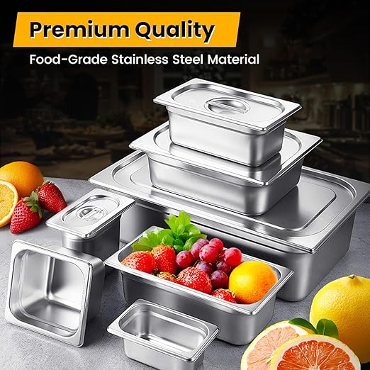 Aplancee 1/6 Hotel Pans 2.5 Inch Deep Stainless Steel Food Pan - Anti-Jam 6 Pack Steam Table Pan Set for Catering Buffet Use Kitchen Prep