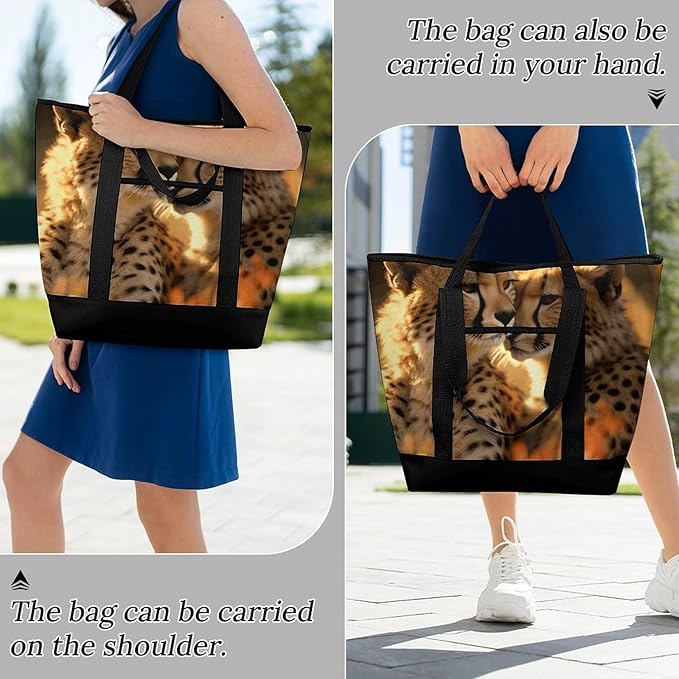 Insulated Shopping BagLarge Reusable Cooler Bags Cheetah Love Printed Foldable Shopping BagTravel Waterproof Shoulder Bag