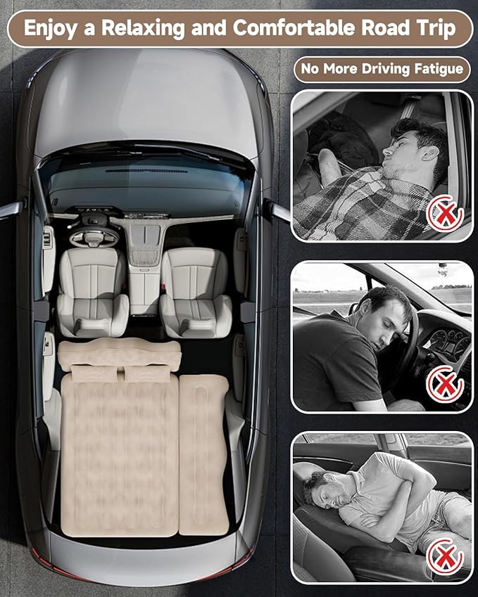Umbrauto Car Air Mattress Bed: Inflatable SUV Camping Sleeping Pad for Truck Back Seat with Pump &amp Pillows Blow Up Backseat Car Mattress for Van Rear Seat