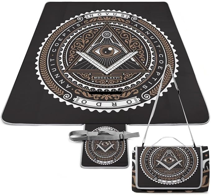 Freemasonry Masonic Lodge Symbol Waterproof Outdoor Picnic Blanket Sandproof Beach Mat for Camping Hiking Grass Travelling