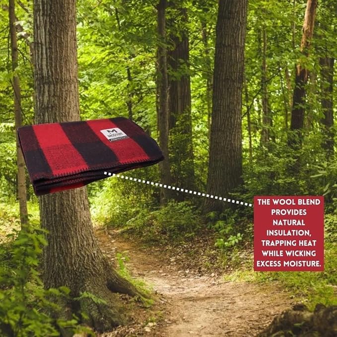 M MCGUIRE GEAR Warm Wool Bunkhouse Plaid Blanket for Camping Home Survival or First-Aid 64 x 90 (Red/Black)
