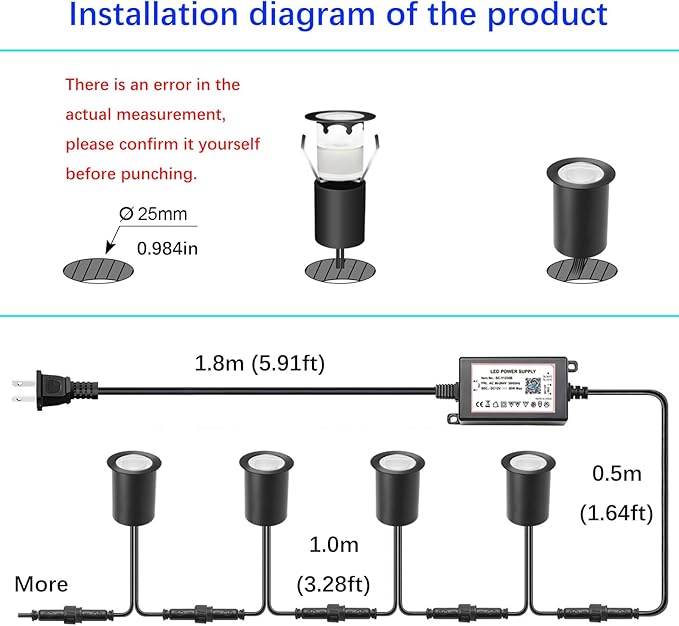 Wi-Fi Smart LED Outdoor Deck Lights RGB Φ1.18in Low Voltage 12V DC IP67 Waterproof Timer Voice Music Color Changing Compatible with Aleax Google Assistant Stair Step Lighting 16 Pack Black