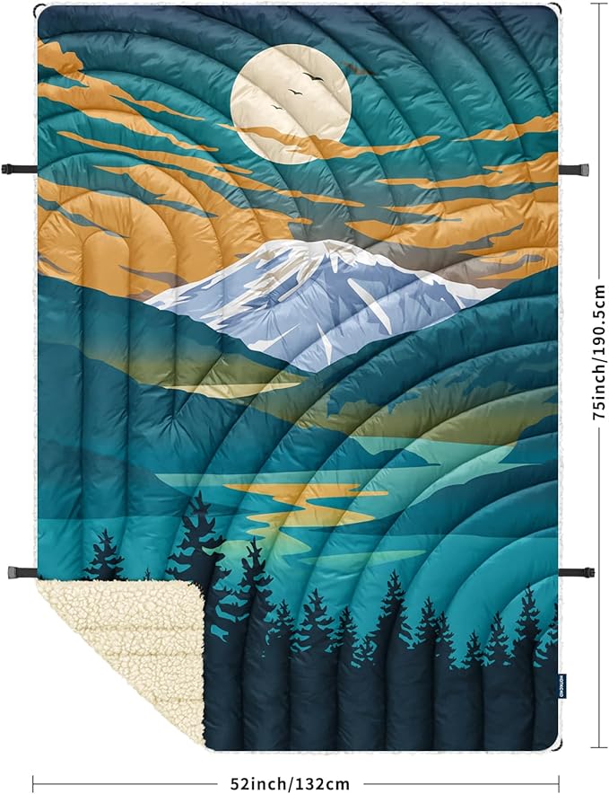 Outdoor Camping BlanketWarm Thick Camp Blankets with Sherpa Lining Soft Fleece Camping Blanket Puffy Camping Quilt for Cold Weather Traveling Stadium Hiking Picnics