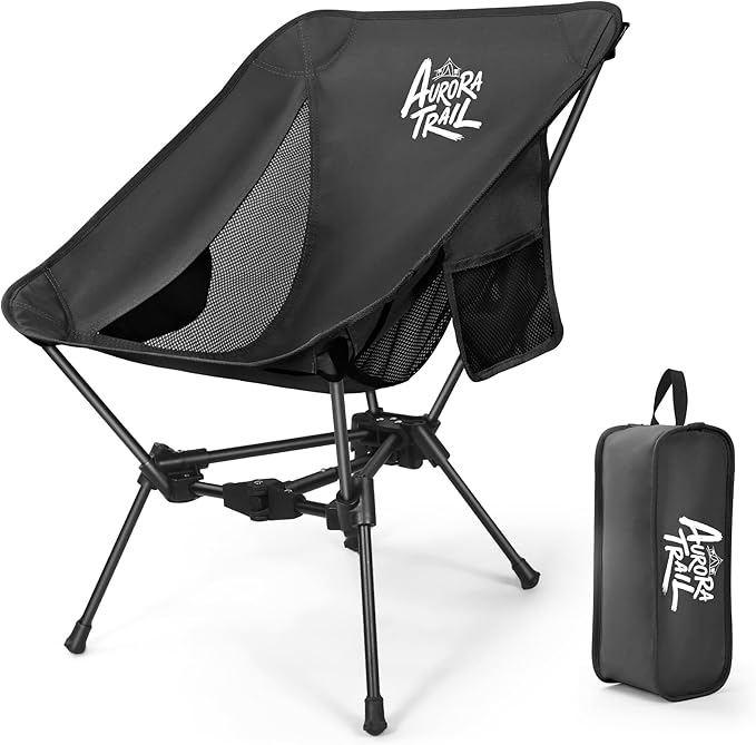 AuroraTrail Ultralight Backpacking Camping Chair – Only 2.7 lb Supports 330 lb Compact Folding Outdoor Seat with Carry Bag 7075 Aluminum Frame for Hiking Camping &amp Festivals (Black)