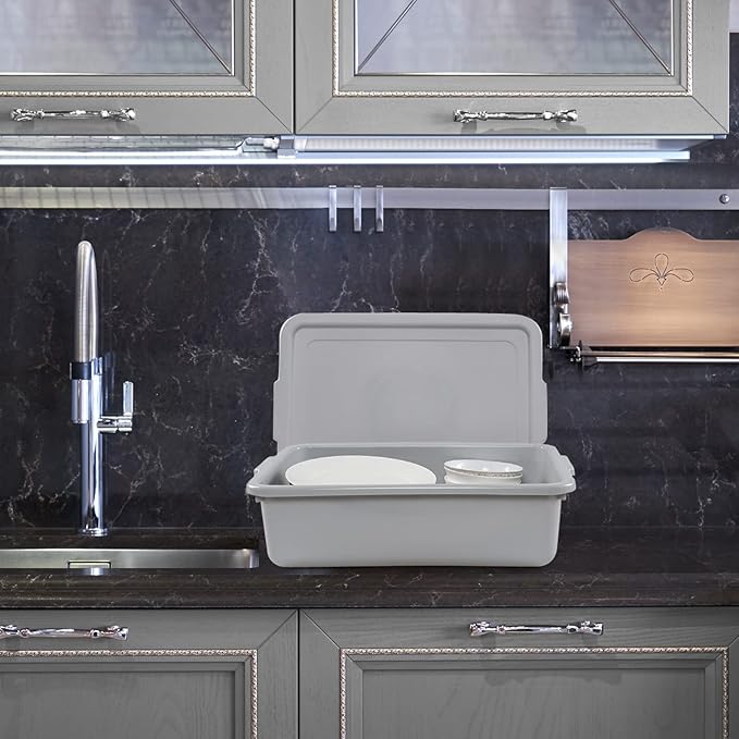 Wekioger 3 Pack Bus Tubs Commercial 13 L Meat Tubs with Lids Silver Grey
