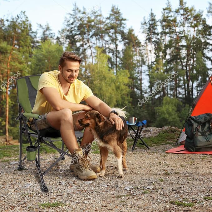 Backyard Expressions Luxury Heated Portable Camp Chair - Green/Grey - Great for Camping Sports and The Beach