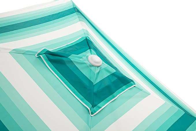 Premium Beach Cabana - Umbrellissimo Aqua Ombre. Includes sand anchor canvas with designer prints &amp fringe finishes sand pockets pegs matching carry bag. Easy set up 6.6'x6.6' of cool UPF50+ s