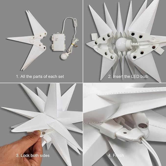Leejec 13.3 Moravian Star Outdoor Light with Remote Control Christmas Decorations Indoor Hanging Warm White LED Light Battery Operated with Timer Function 3-Pack Tree Ceiling Balcony Decor