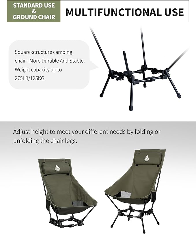 ONETIGRIS Dragonhide Oversized Camping Chair with Pillow Design Comfortable Widened Seat Folding 275 lbs Capacity