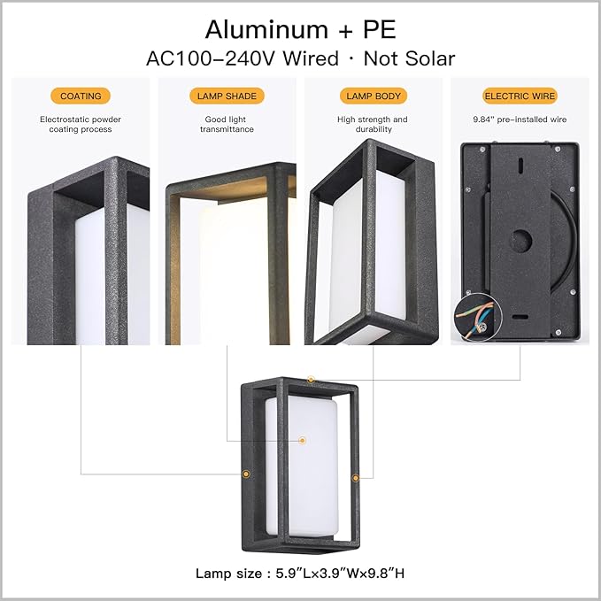 Modern Outdoor Wall Lights AC100-240V LED Porch Lights Outdoor 9.8 Sconce Light for House Exterior Wall Light Fixtures Waterproof 3000K Sconces Lighting for Outside Garage Patio Front Door