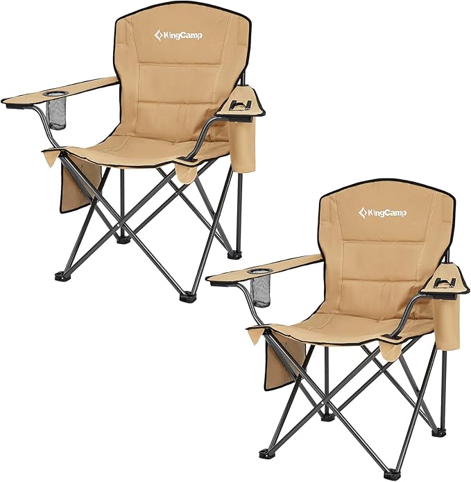 KingCamp 2 Pack Oversized Camping Chair for Adults Folding Chairs Heavy Duty 300lbs Camp Chair Padded Outdoor Chair with Cooler Bag Cup Holder Side Pocket for Garden Fishing Picnic Sports…