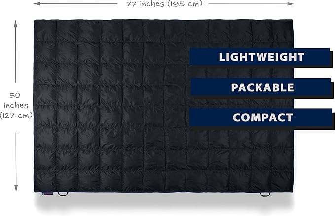 Get Out Gear Double Puffy Camping Blanket - Extra Puffy Packable Lightweight and Warm | Ideal for Outdoors Travel Stadium Festivals Beach Hammock | Water-Resistant Camp Quilt (Black/Blue)