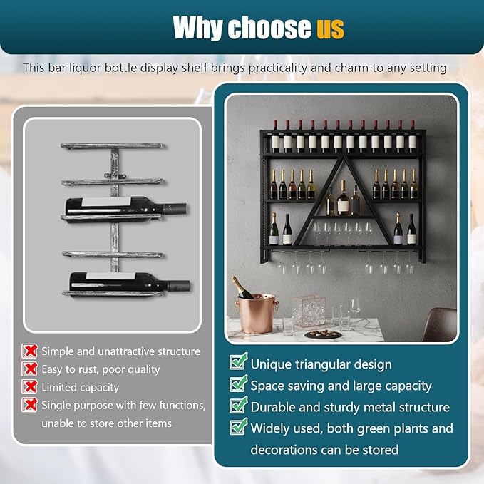 Wall Mounted Rack Multi-Purpose Bar Bottle Display Shelf Large Capacity for Kitchens Bars Cafes