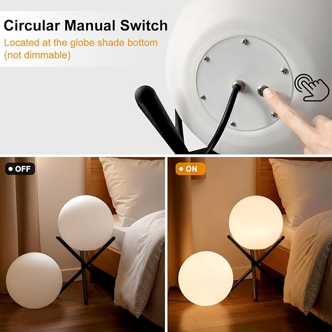 Lightdot Outdoor Floor Lamp 12-Inch LED Ball Light with Milky White Waterproof Shade - 10W 3000K Corn Globe Floor Lamps with Stable Black Tripod Base for Patio Garden Living Room Bedroom Plug&amp