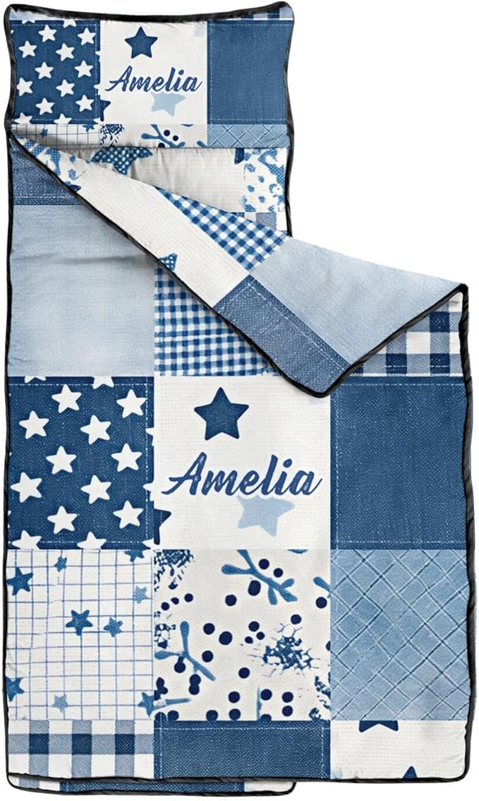Personalized Toddler Nap Mat – Custom Name Sleeping Bag with Pillow &amp Blanket Roll-Up All-in-One Nap Mats